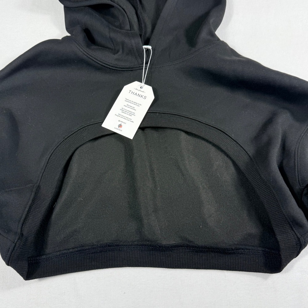 LASLULU Ultra Cropped Hoodie Size S Black Front Cutout Long Sleeve Sweatshirt - Picture 2 of 8